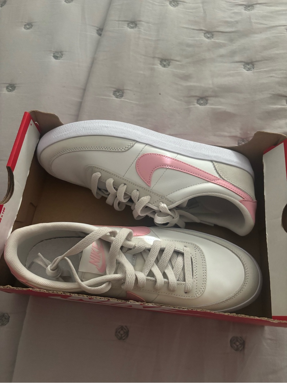 Nike Women's White Sneakers with Pink Swoosh